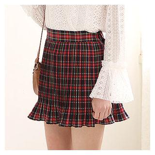 Check-patterned Plated Miniskirt