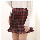 Check-patterned Plated Miniskirt