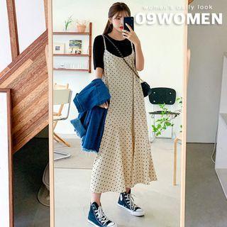 Plus Size Dotted Long Pinafore Dress