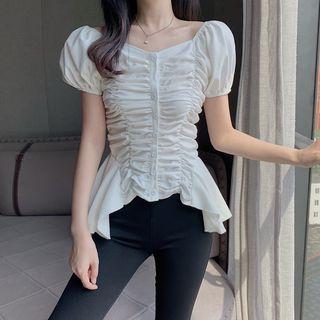 Square-neck Ruched Chiffon Shirt