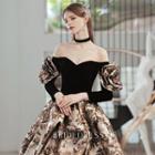 3/4-sleeve Off-shoulder Floral Cocktail Dress