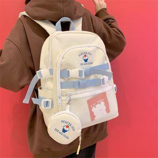 Set: Cupcake Print Mesh Panel Lightweight Backpack + Pouch