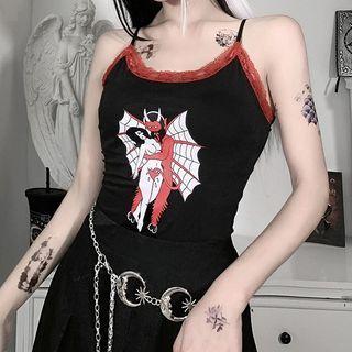 Graphic Print Lace Trim Camisole Top