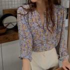 Long-sleeve Buttoned Floral Print Blouse