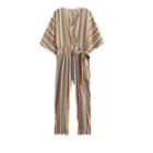 Short-sleeve Striped Tie-waist Jumpsuit
