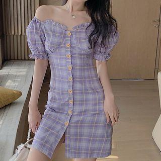 Plaid Ruffled Short-sleeve Mini A-line Dress