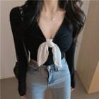 Long-sleeve Bow Crop T-shirt