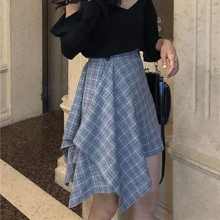 Handkerchief-hem Check Skirt