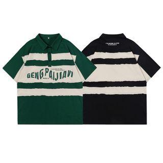 Lettering Two-tone Polo Shirt