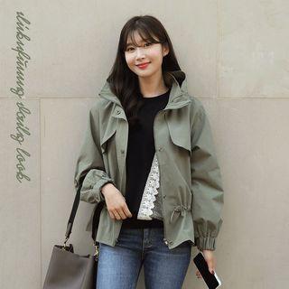 Hooded Drawcord-waist Safari Jacket Khaki - One Size