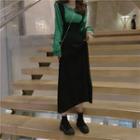 Long-sleeve Top / Midi A-line Knit Pinafore Dress