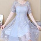 Round Neck Lace Panel A-line Dress