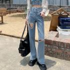 High-waist Ripped Split Wide-leg Jeans