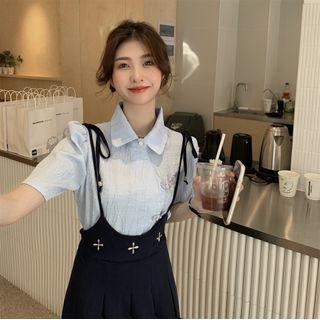 Short-sleeve Frog Buttoned Shirt / Overall Dress