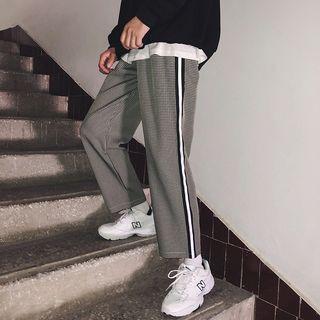 Contrast Trim Checked Wide-leg Pants