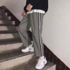 Contrast Trim Checked Wide-leg Pants