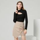Eco-friendly Long-sleeve Mock-neck Cutout Knit Top