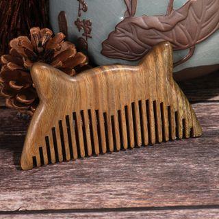 Cat Ear Wooden Hair Comb 1 Pc - Green Brown - One Size