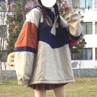 Color Block Half-zip Hoodie As Shown In Figure - One Size