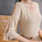 Faux-pearl 3/4-sleeve Knit Top