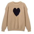 Heart Print Sweater Brown - One Size