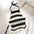 Halter Striped Knit Camisole Top Black & White - One Size