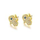 Fashion Creative Plated Gold Hassam Palm Stud Earrings With Cubic Zircon Golden - One Size
