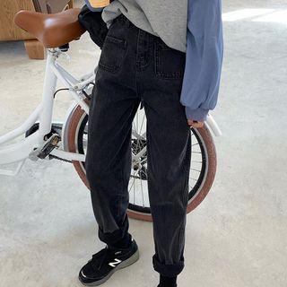 High-waist Fleece Lining Straight Leg Jeans