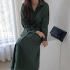 Long-sleeve Single Breasted Loose Fit Dress