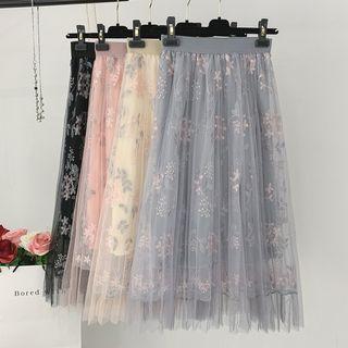 Floral Sheer Panel Midi Skirt
