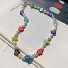 Flower Freshwater Pearl Choker 1 Pc - Blue & Red & Yellow - One Size
