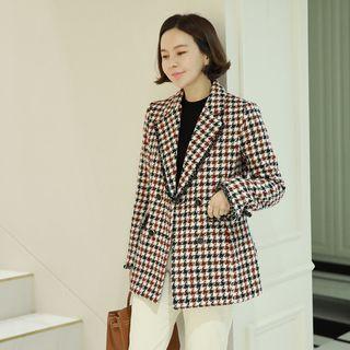 Fringed Wool Blend Houndstooth Blazer