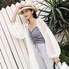 Open Front Long Lace Jacket White - One Size