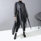 Mock Two-piece Faux Leather Top Black - One Size
