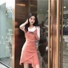 Set: V-neck Camisole Top + High Waist A-line Skirt / Plain Short-sleeve T-shirt