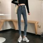High-waist Button-up Skinny Jeans