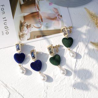 Faux Pearl Heart Rhinestone Dangle Earring
