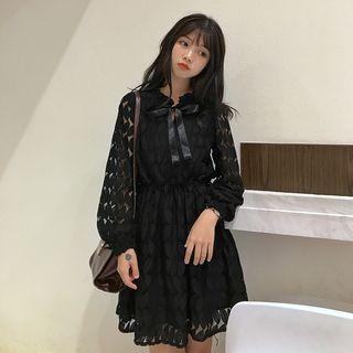 Bow Accent Lace Long Sleeve A-line Dress