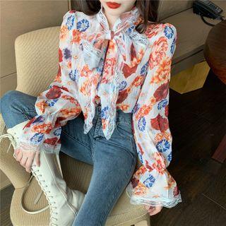 Lace Print Chiffon Top