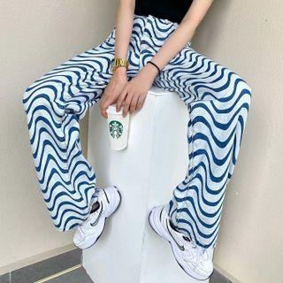 High-waist Wave-print Straight-cut Jeans