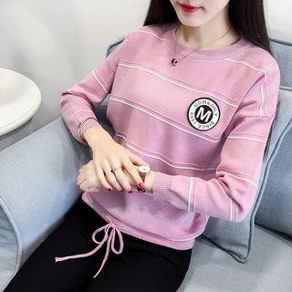 Drawstring Hem Pinstriped Sweater