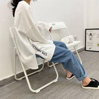 Long-sleeve Lettering Print Slit T-shirt