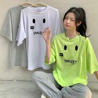 Oversize Short-sleeve Embroidered Lettering T-shirt