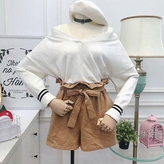 Off-shoulder Long-sleeved Sweater White - One Size