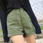 Dual-pocket Zip-front Cotton Shorts