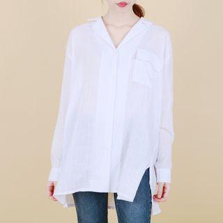 Notched-collar Long Shirt