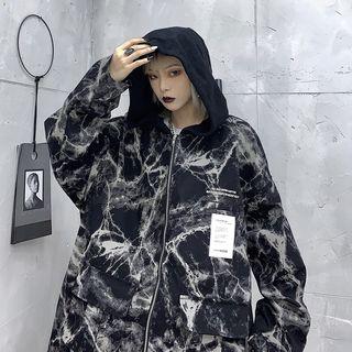 Couple Matching Dye Print Hooded Zip Jacket