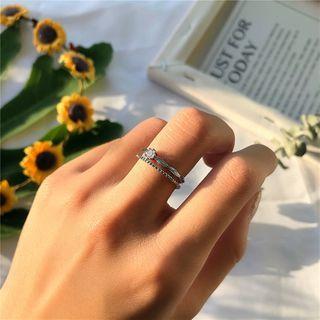 Rhinestone Layered Open Ring 1 Pc - Rhinestone Layered Open Ring - One Size