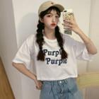 Elbow-sleeve Cropped Lettering T-shirt White - One Size