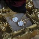 Butterfly Flower Alloy Earring 1 Pair - Silver Needle - Gold & White - One Size